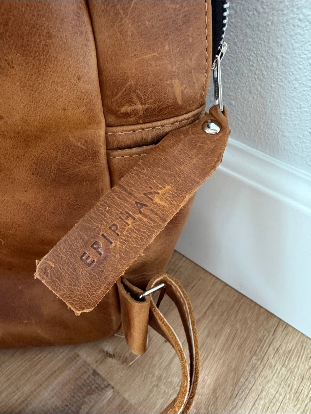 Epiphanie Leather & Orange Patterned Backpack. Camera bag. - Picture 6 of 7